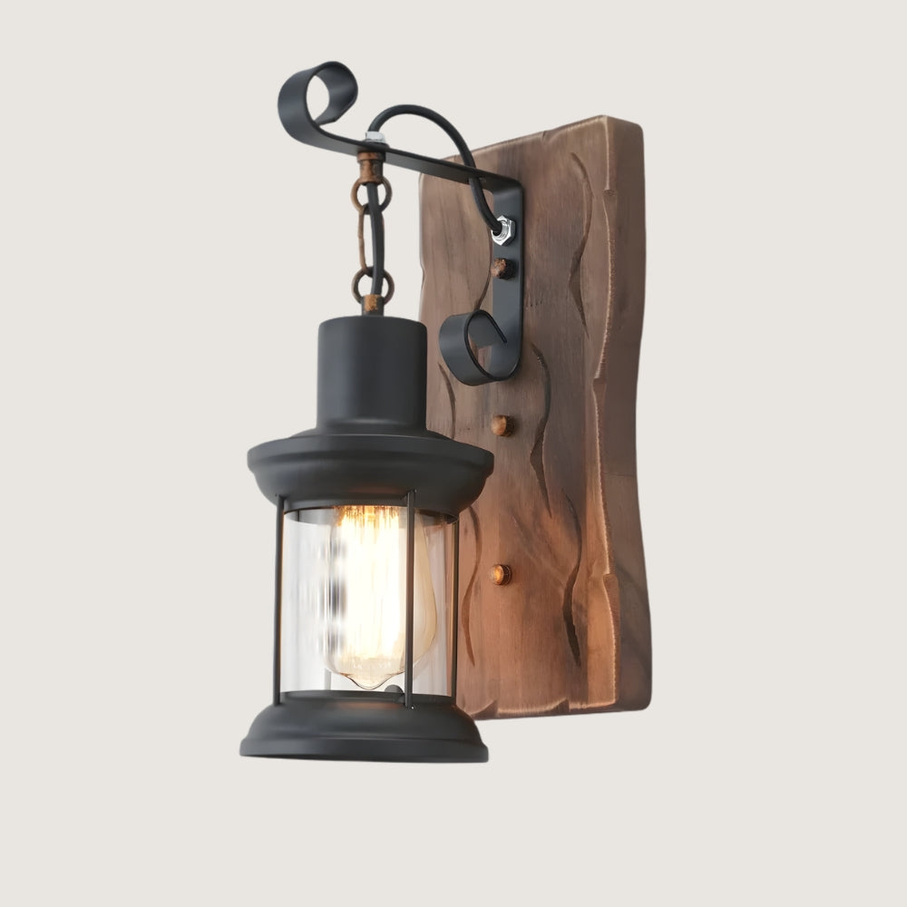 Applique murale en bois - lanterne style industriel