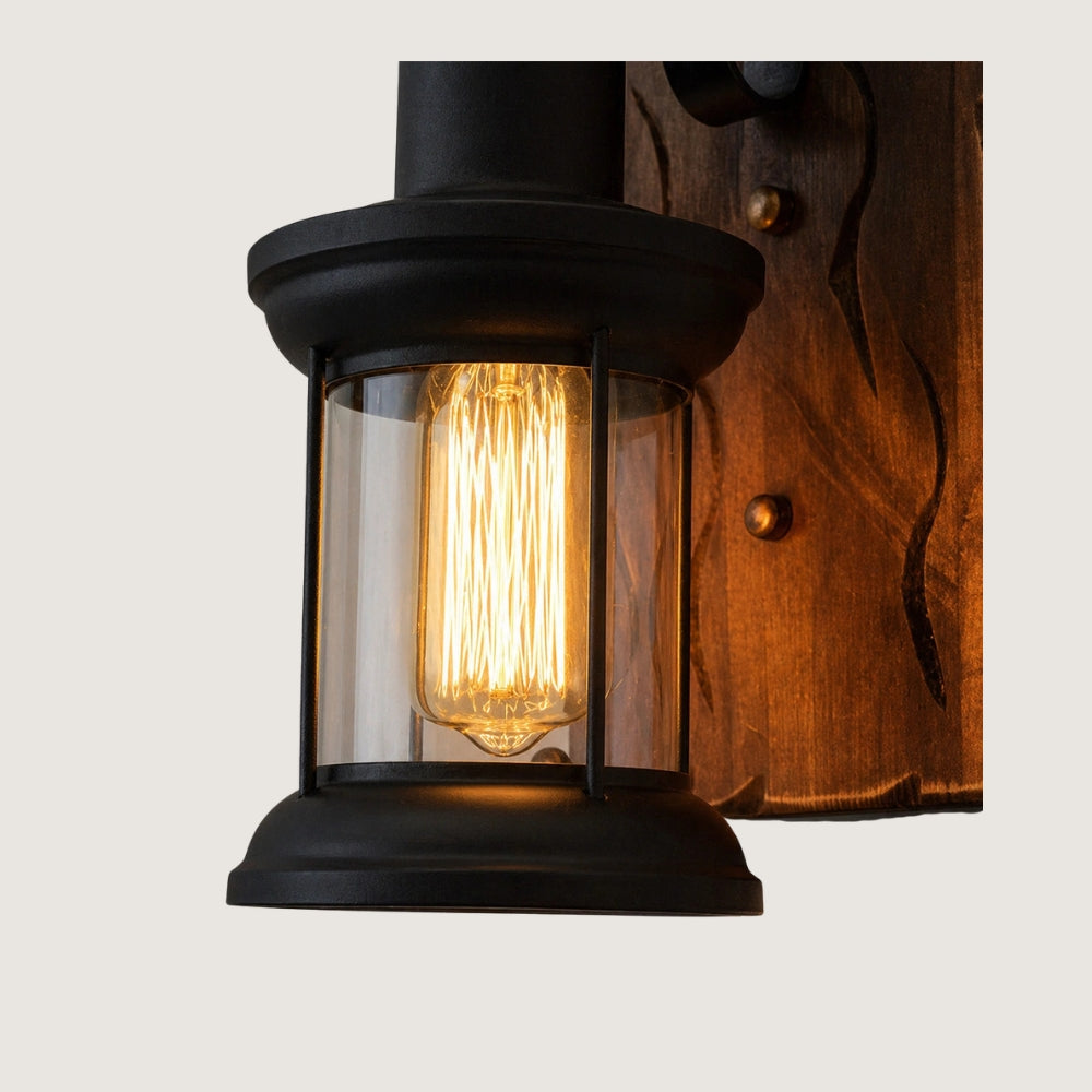 Applique murale en bois - lanterne style industriel