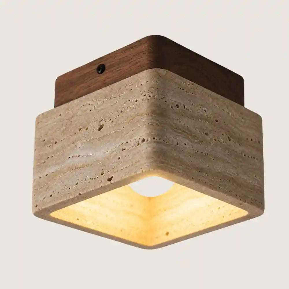 Plafonnier travertin -Spot en bois acajou