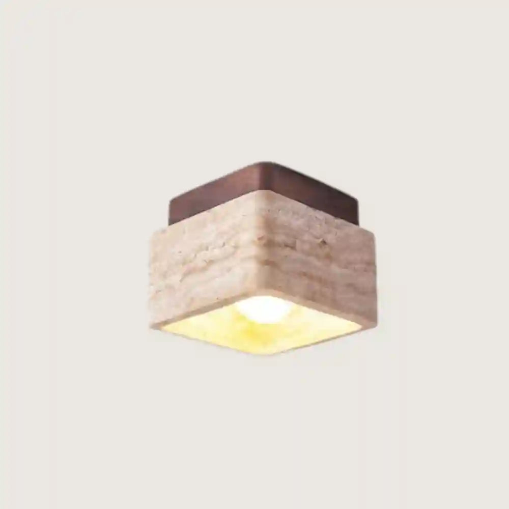 Plafonnier travertin -Spot en bois acajou