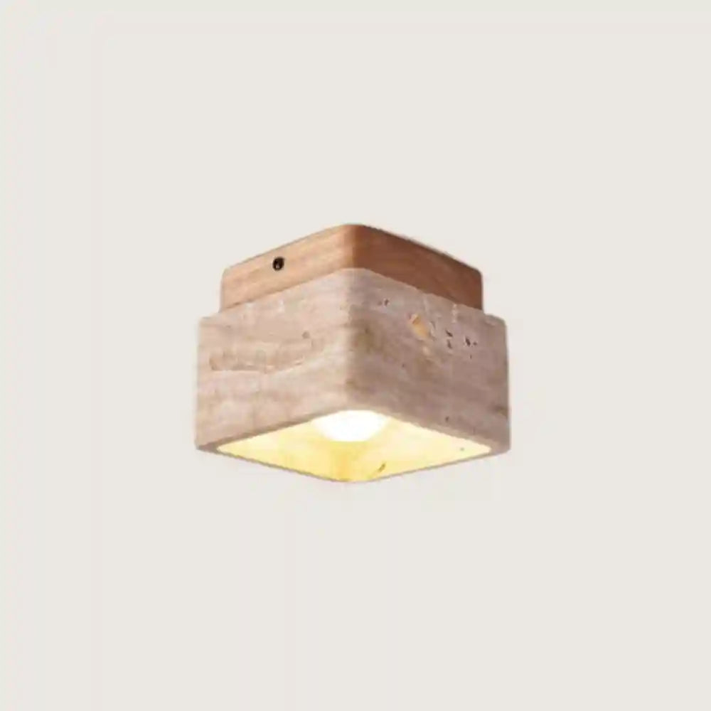 Plafonnier travertin -Spot en bois acajou