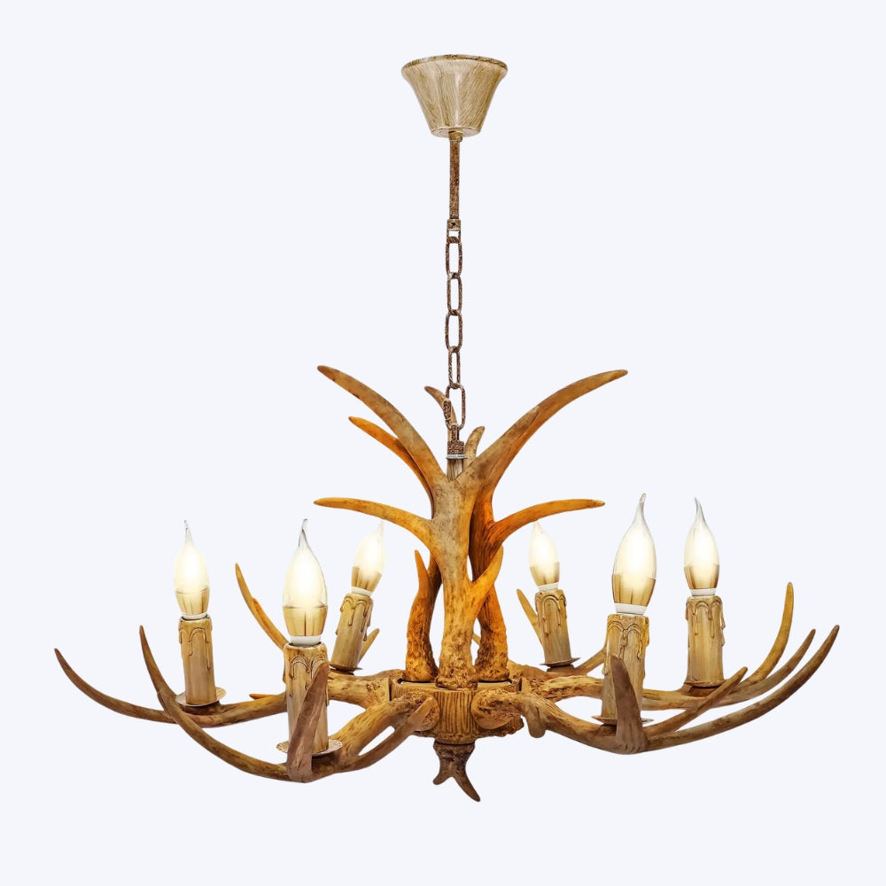 Lustre salon | Bois Cerf Style Rustique 6 Têtes