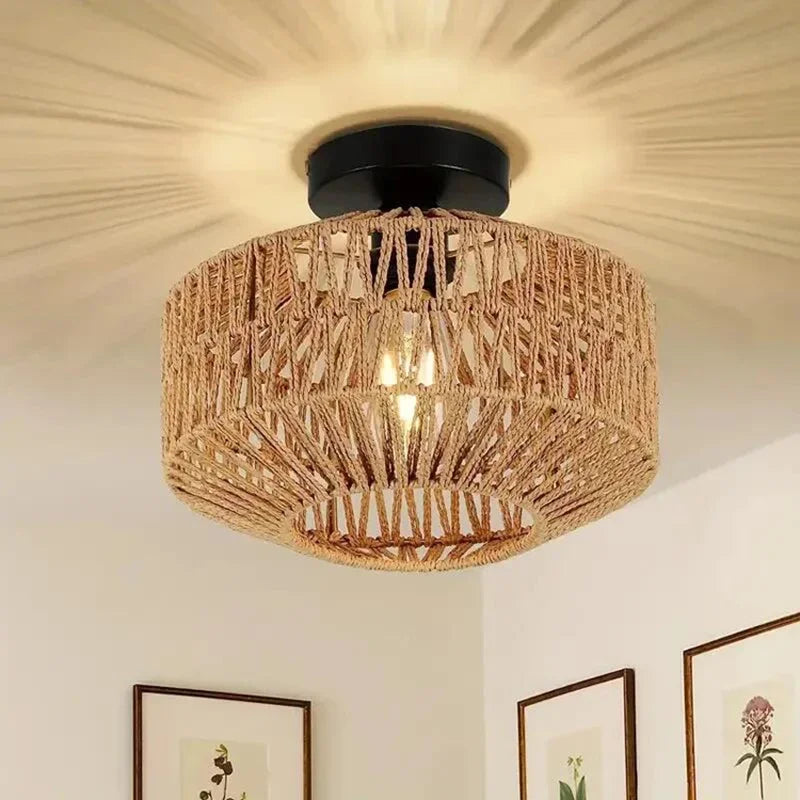 Lustre bambou naturel tressé – suspension artisanale en rotin pour salon
