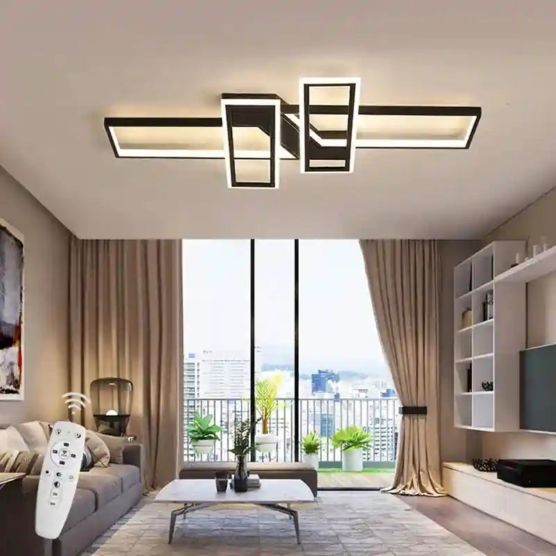 Plafonnier LED | Rectangle Noir Dimmable avec Télécommande