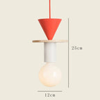 Orange Nordic wooden pendant light with warm LED bulb, 25cm height, 12cm width.