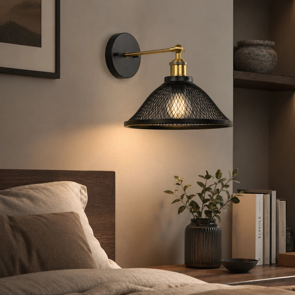 Applique murale industriel grillagé - Noir pour chambre, MIKO