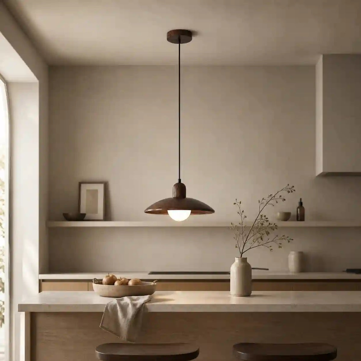 Lustre en bois - Soucoupe acajou