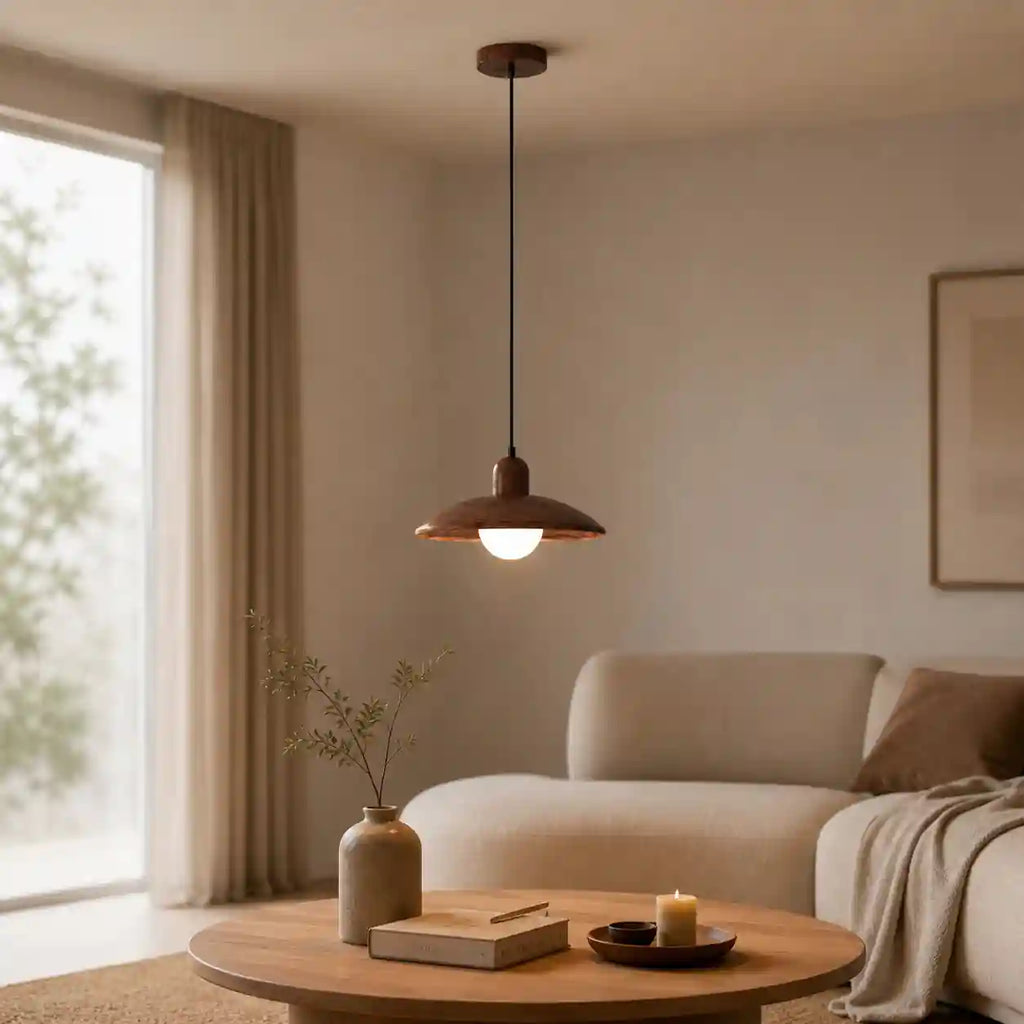 Lustre en bois - Soucoupe acajou
