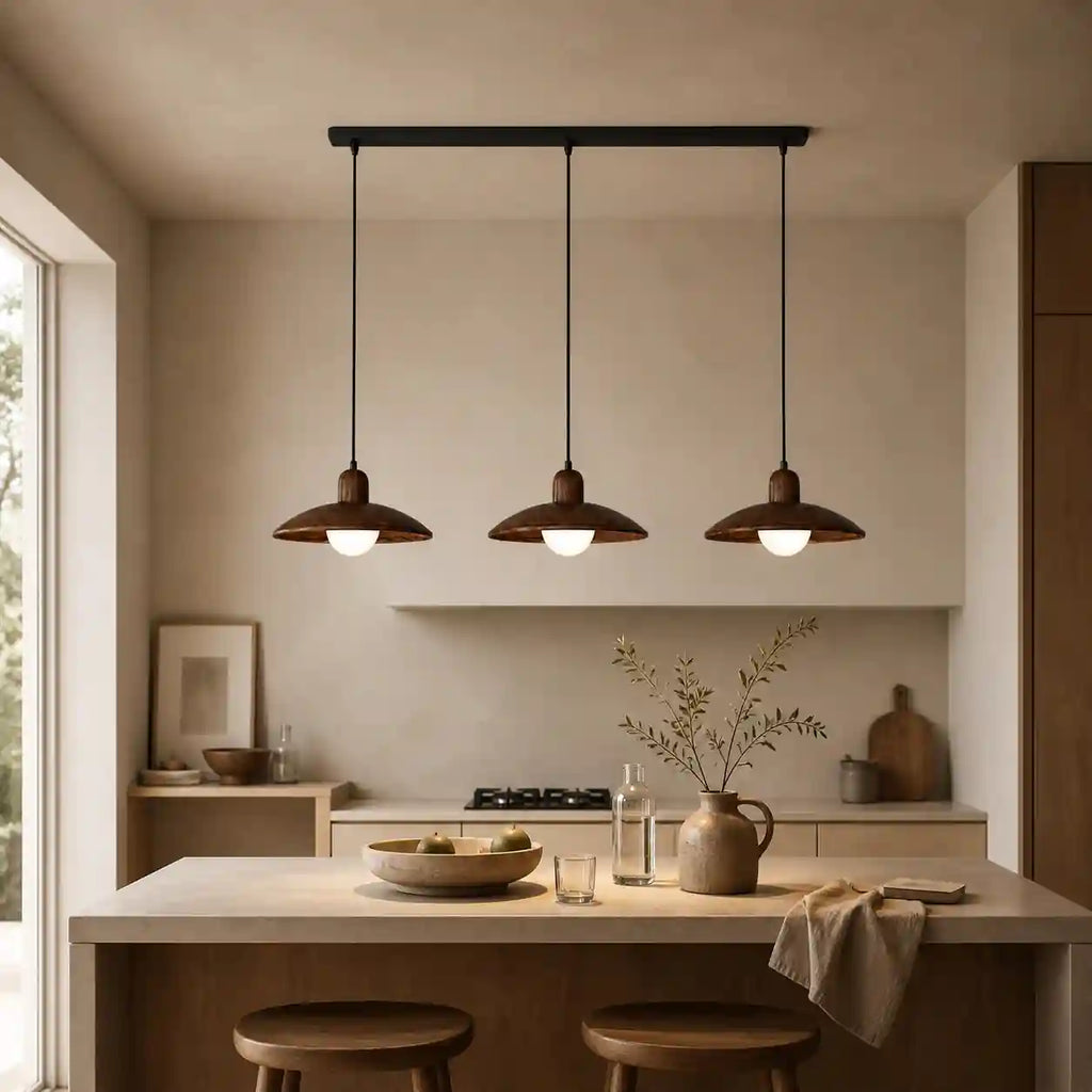 Lustre en bois - Soucoupe acajou