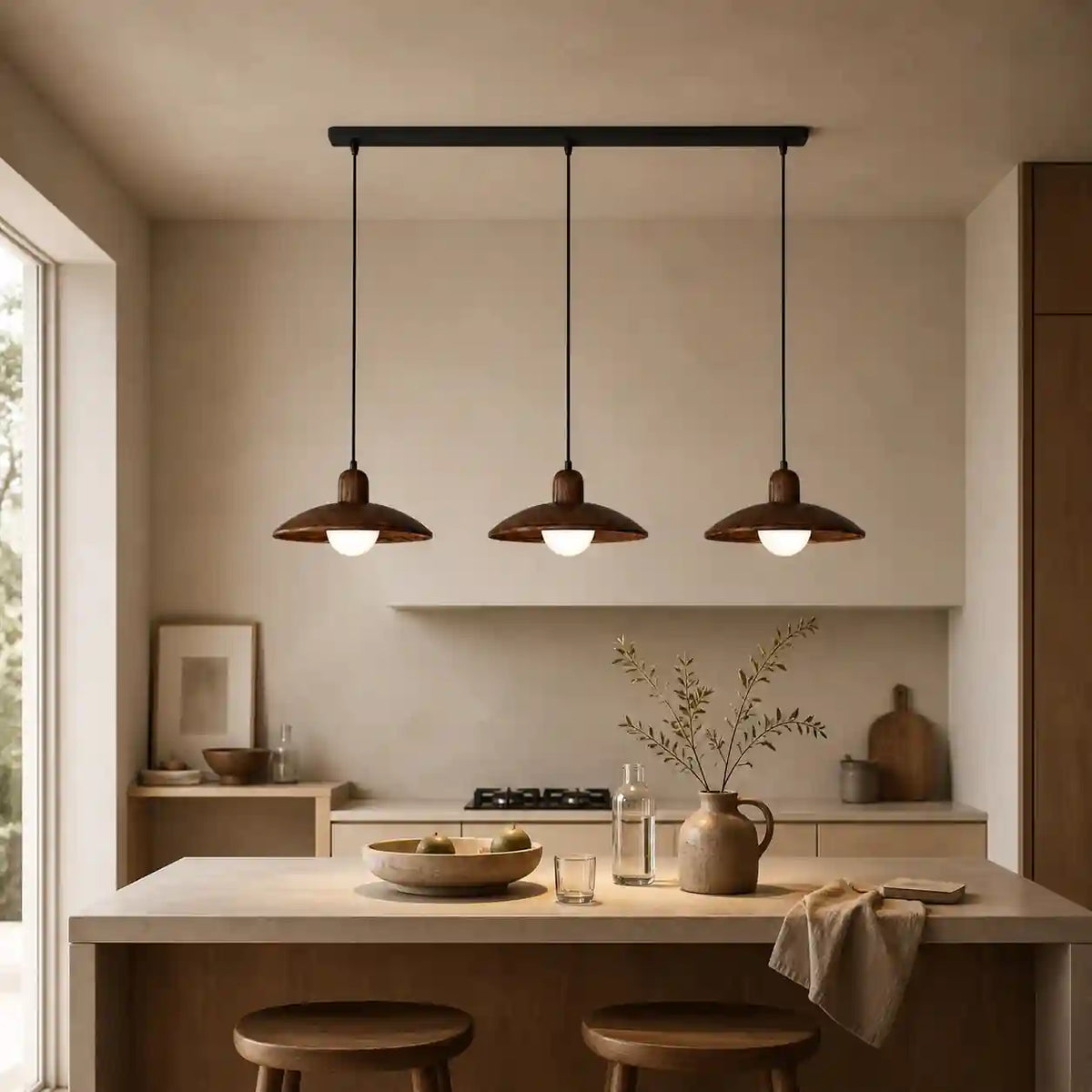 Lustre en bois - Soucoupe acajou