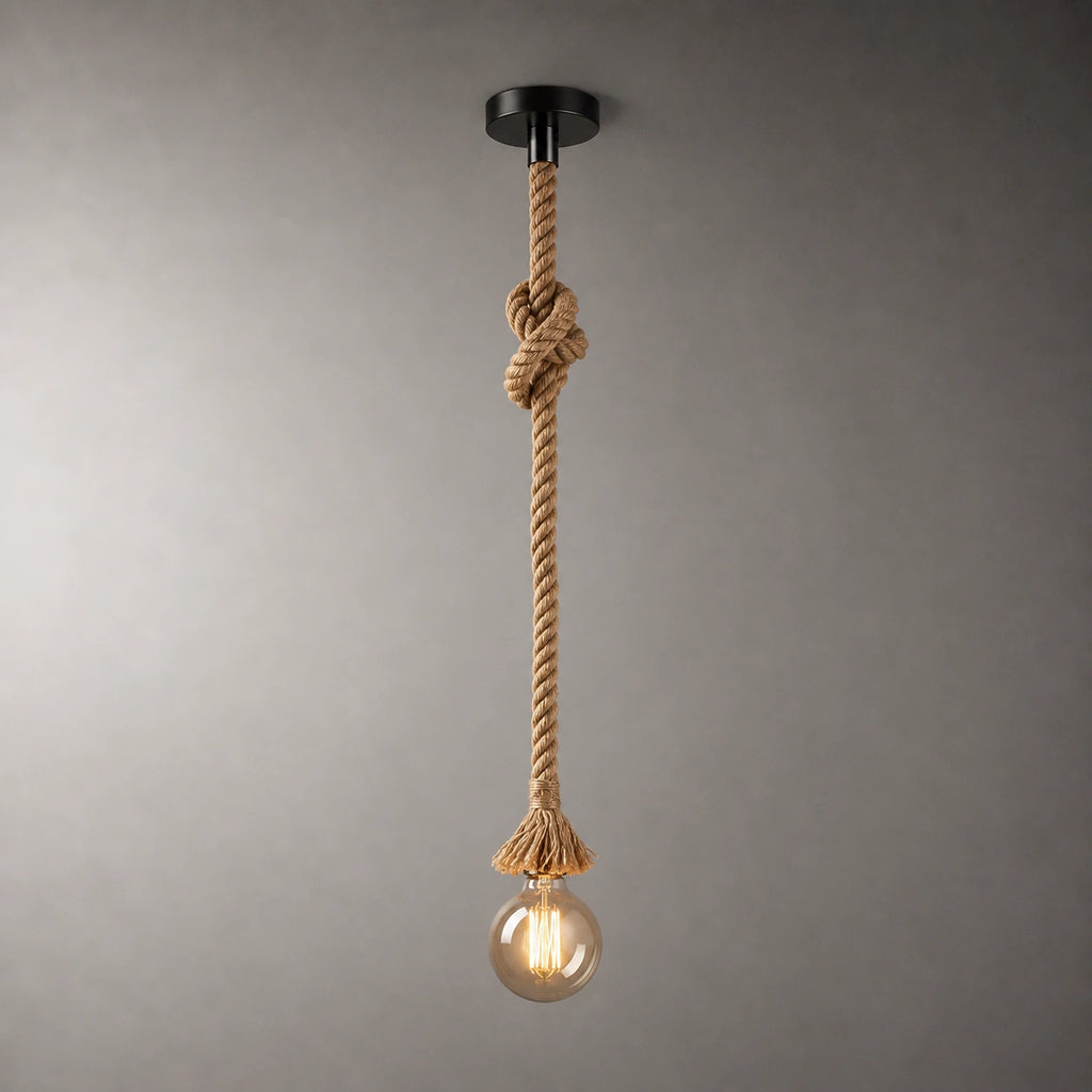Lustre Corde Tressée Vintage | Suspension Industrielle