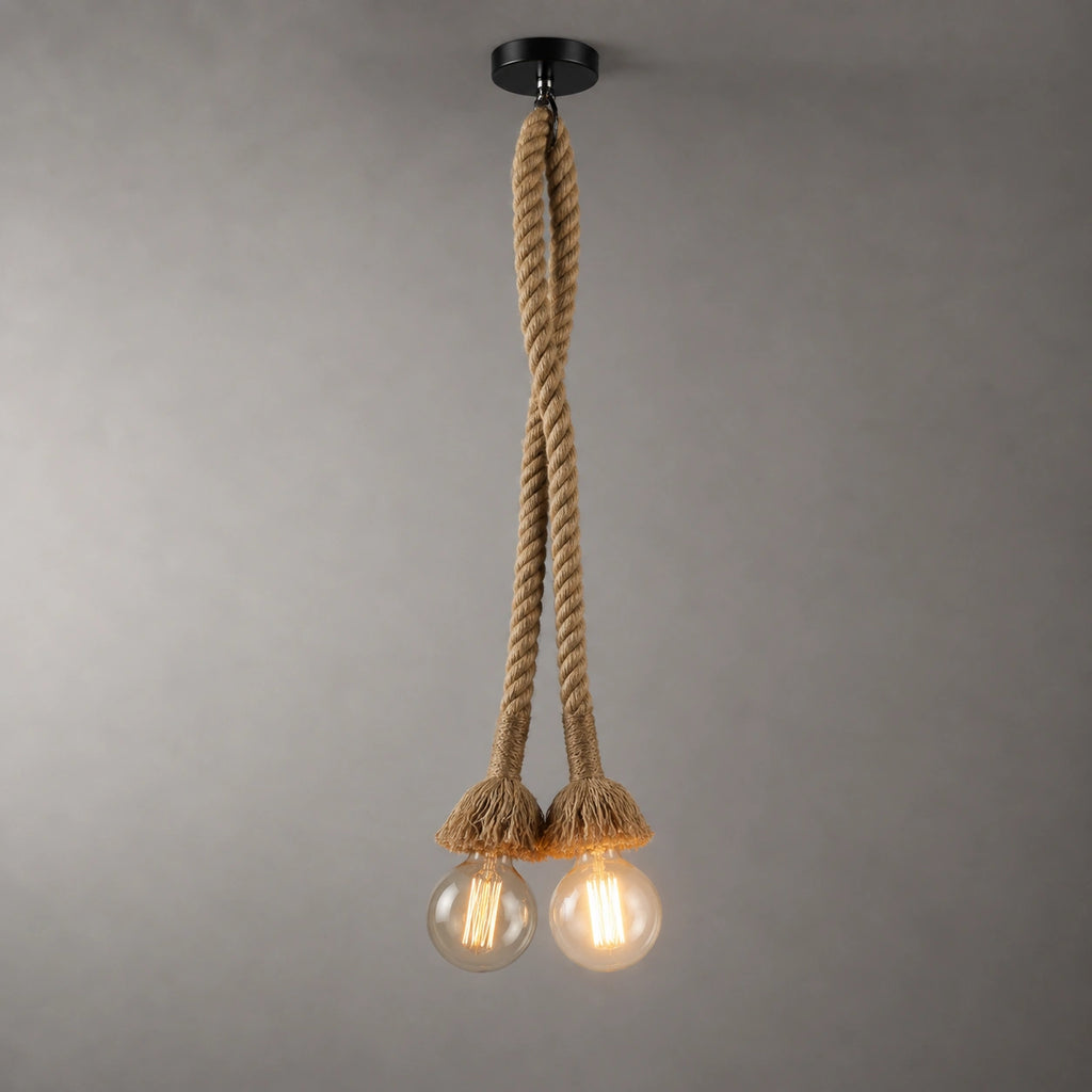 Lustre Corde Tressée Vintage | Suspension Industrielle