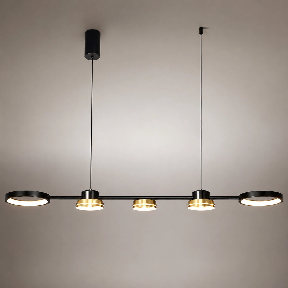 Suspension LED Linéaire Noir & Or | Lustre Moderne Salle à Manger