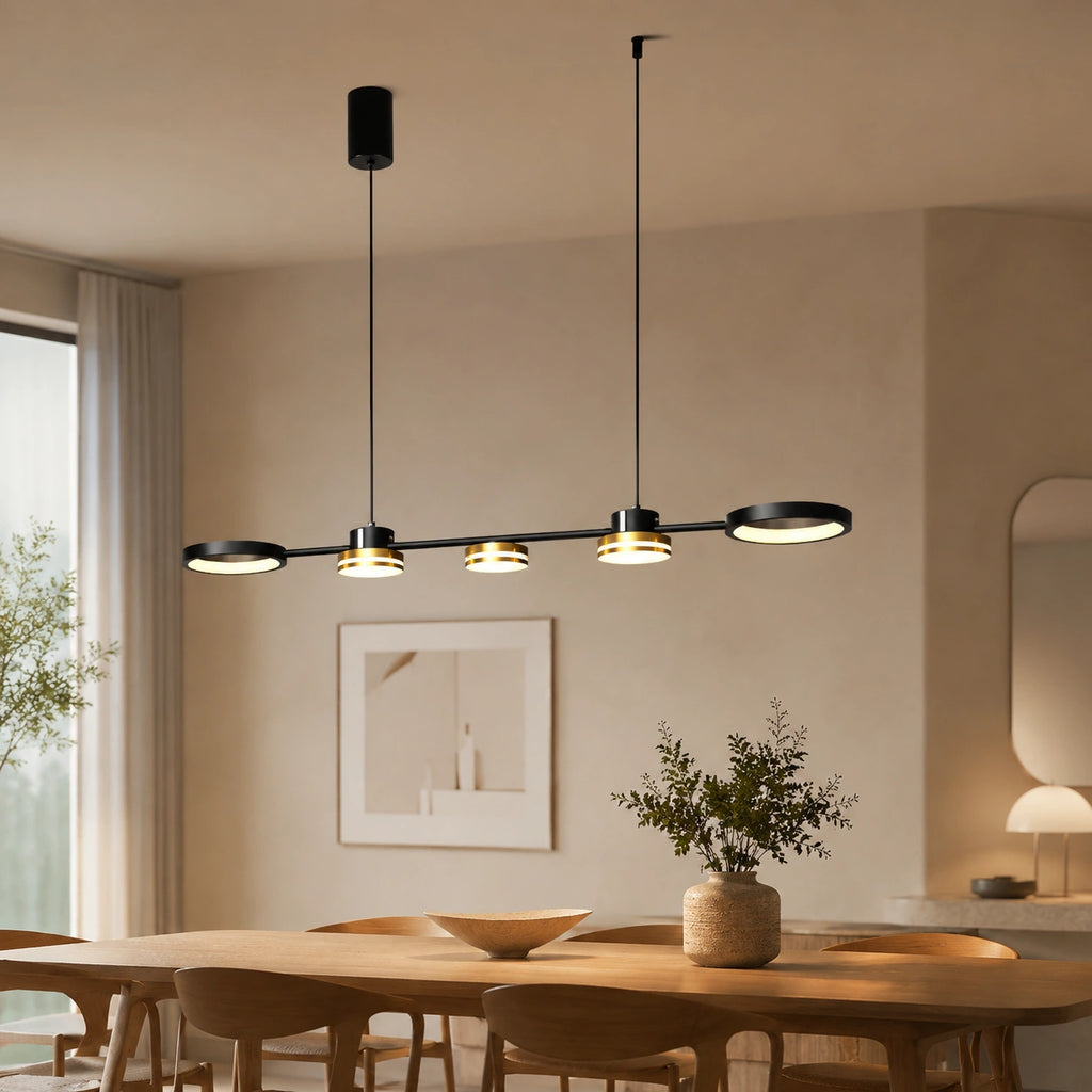 Suspension LED Linéaire Noir & Or | Lustre Moderne Salle à Manger