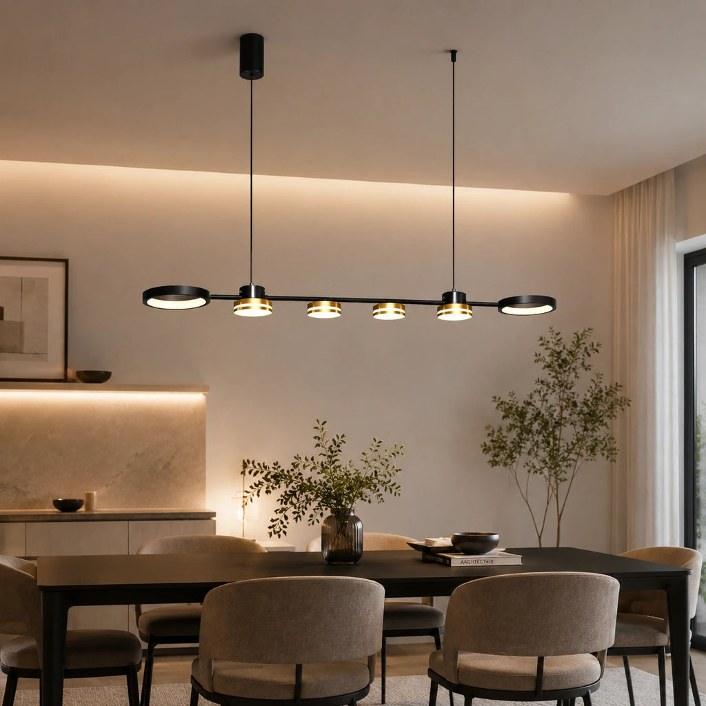 Suspension LED Linéaire Noir & Or | Lustre Moderne Salle à Manger