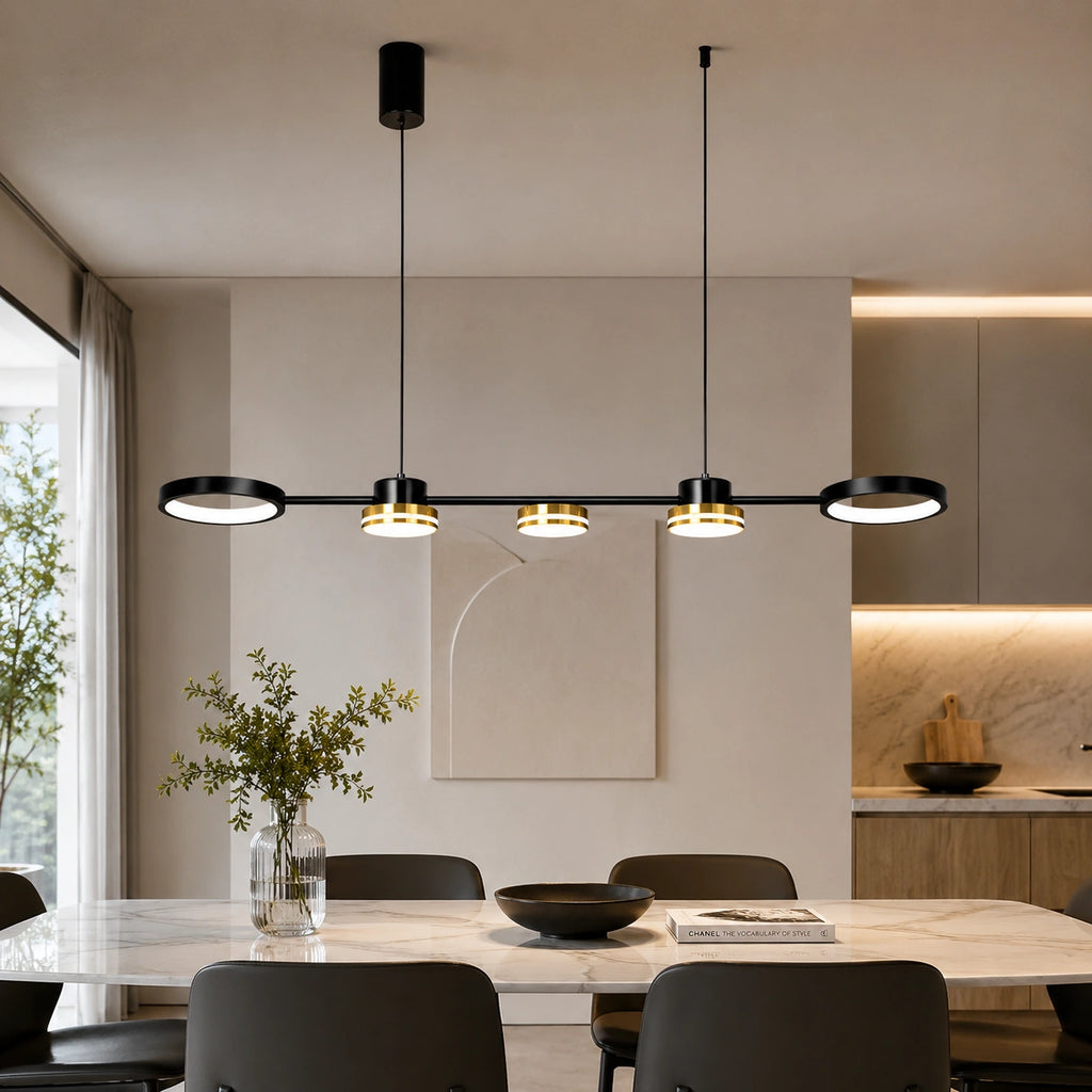 Suspension LED Linéaire Noir & Or | Lustre Moderne Salle à Manger