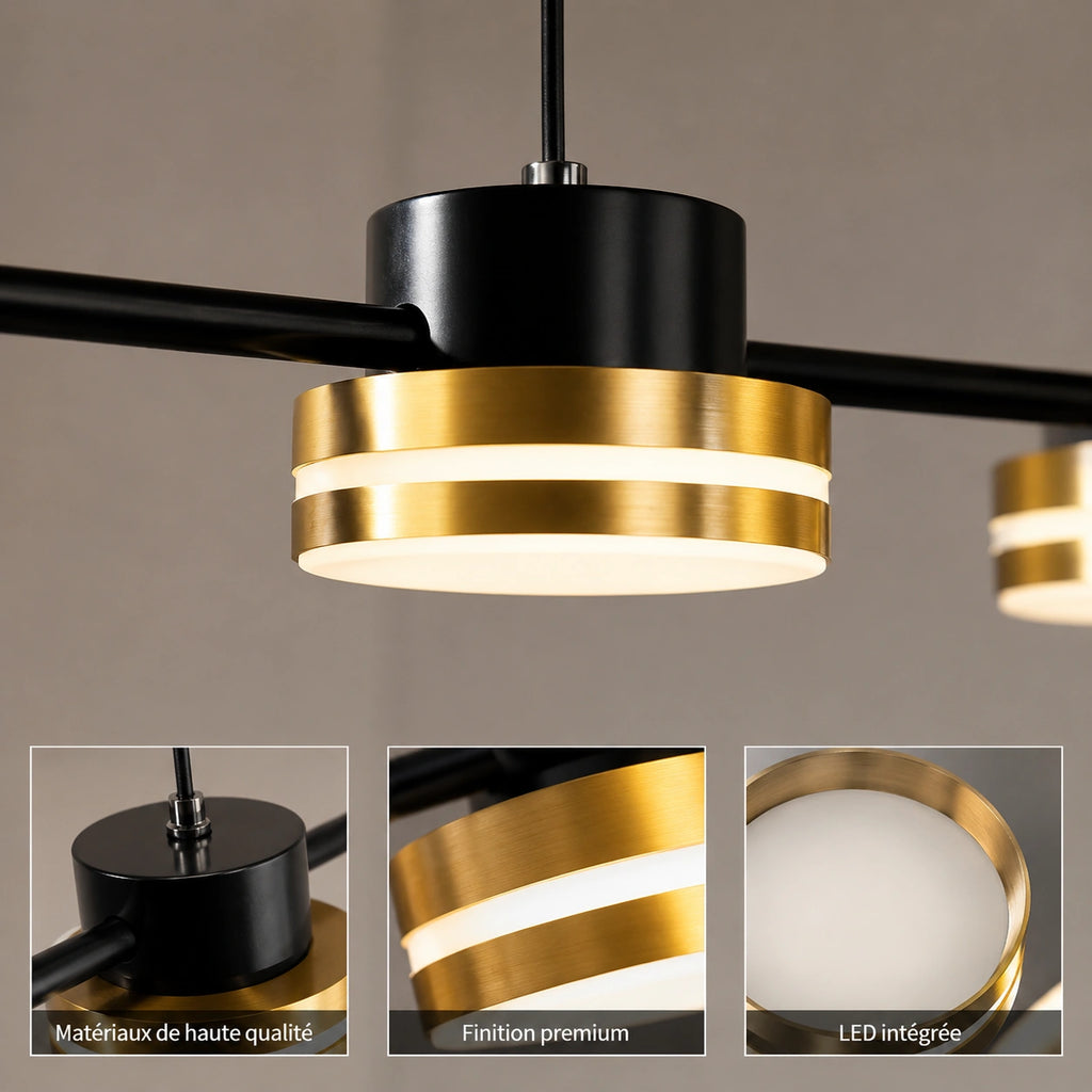 Suspension LED Linéaire Noir & Or | Lustre Moderne Salle à Manger