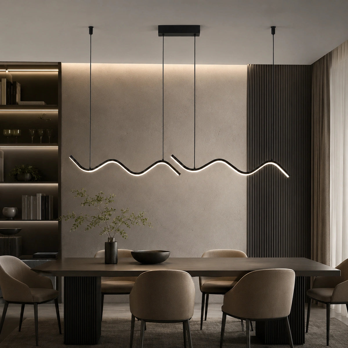 Suspension LED Nordique Noire | Lustre Moderne Salle à Manger