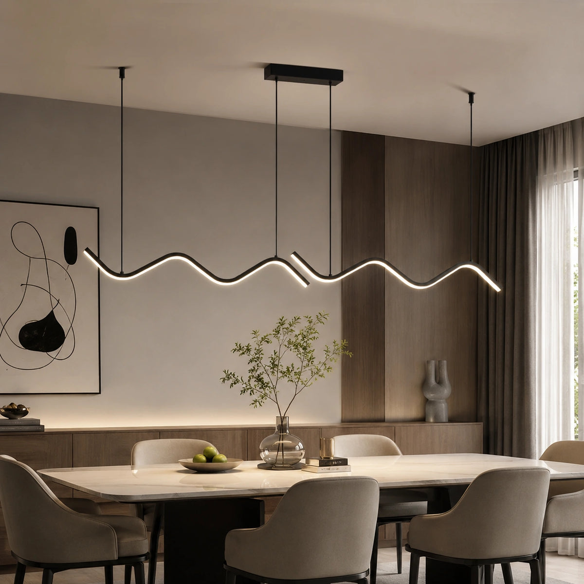 Suspension LED Nordique Noire | Lustre Moderne Salle à Manger