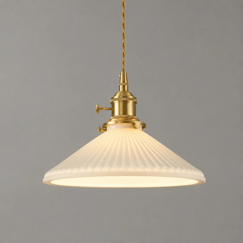 Suspension Céramique Blanche & Bronze | Luminaire Japandi Haut de Gamme