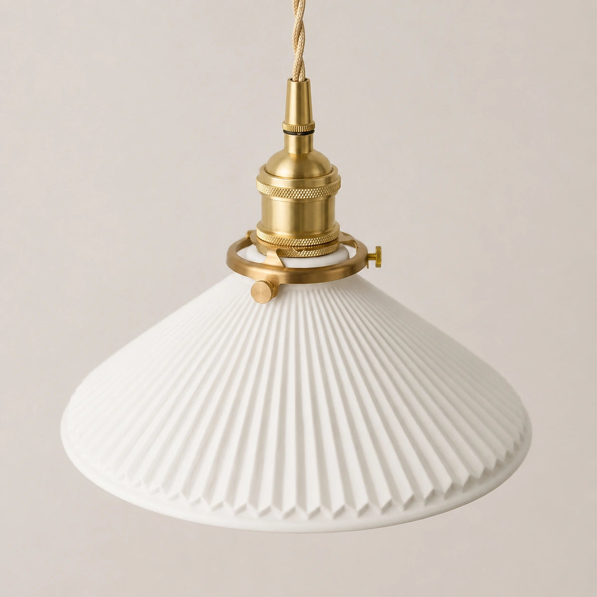 Suspension Céramique Blanche & Bronze | Luminaire Japandi Haut de Gamme