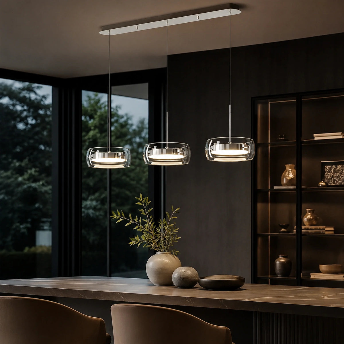 Suspension Îlot Central Verre Fumé Noir Design