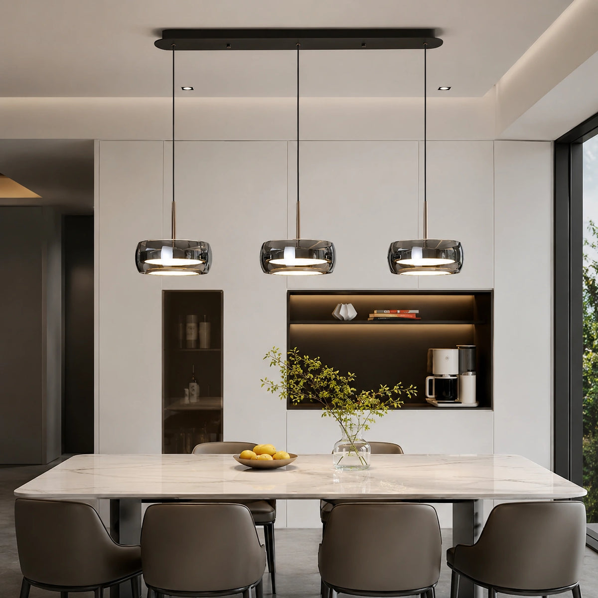 Suspension Îlot Central Verre Fumé Noir Design