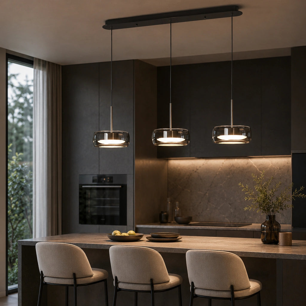 Suspension Îlot Central Verre Fumé Noir Design