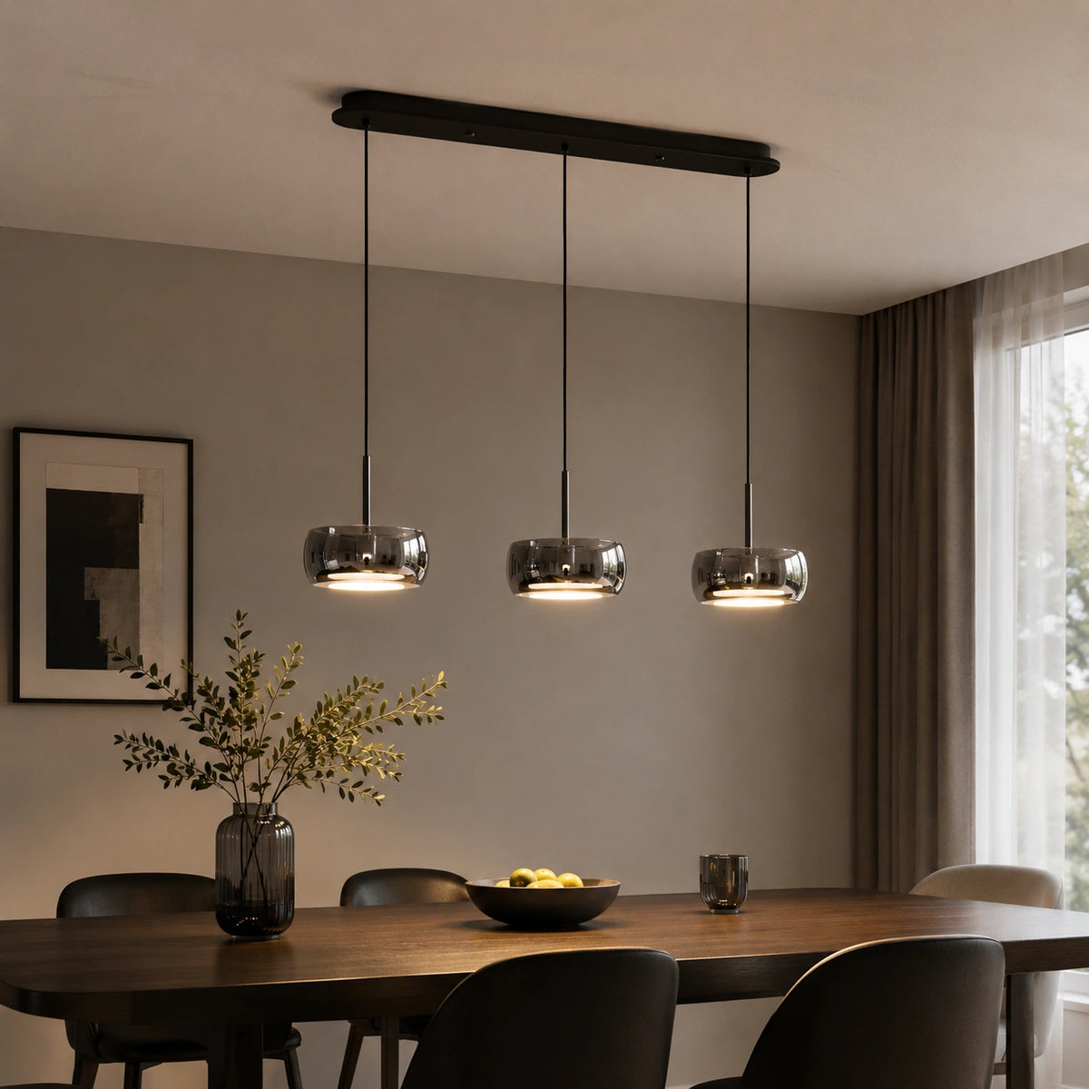 Suspension Îlot Central Verre Fumé Noir Design