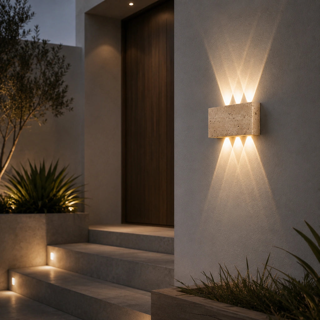 Applique Extérieure Pierre Naturelle | LED Travertin Architectural