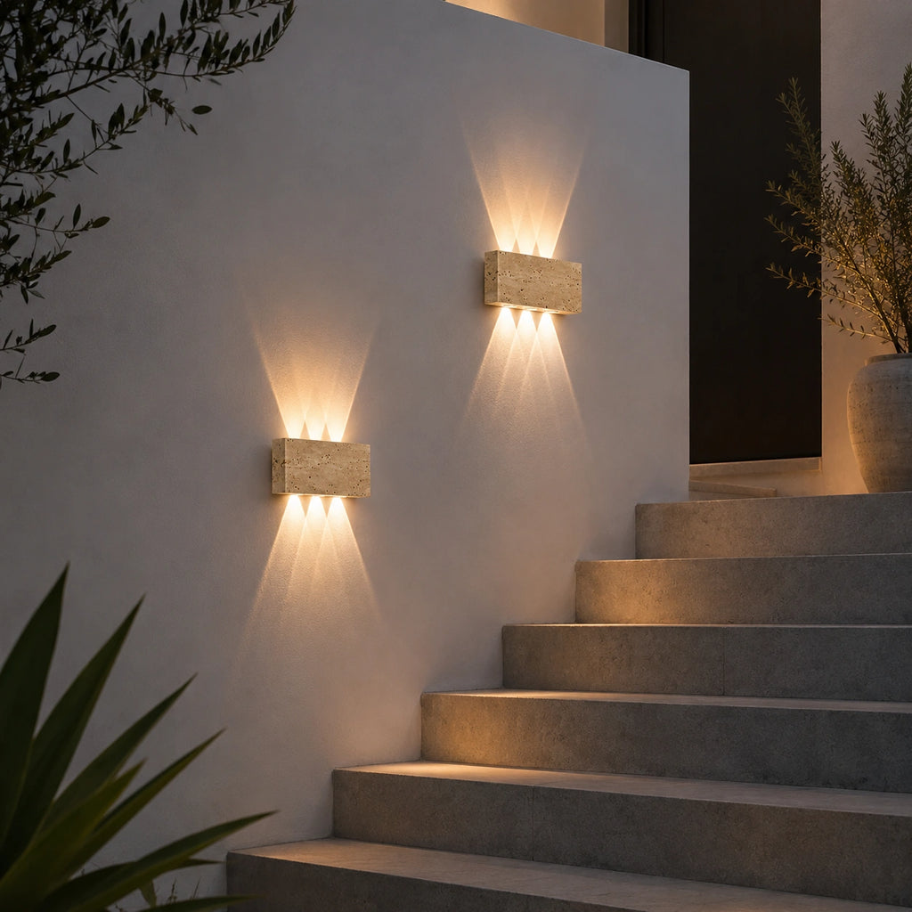 Applique Extérieure Pierre Naturelle | LED Travertin Architectural
