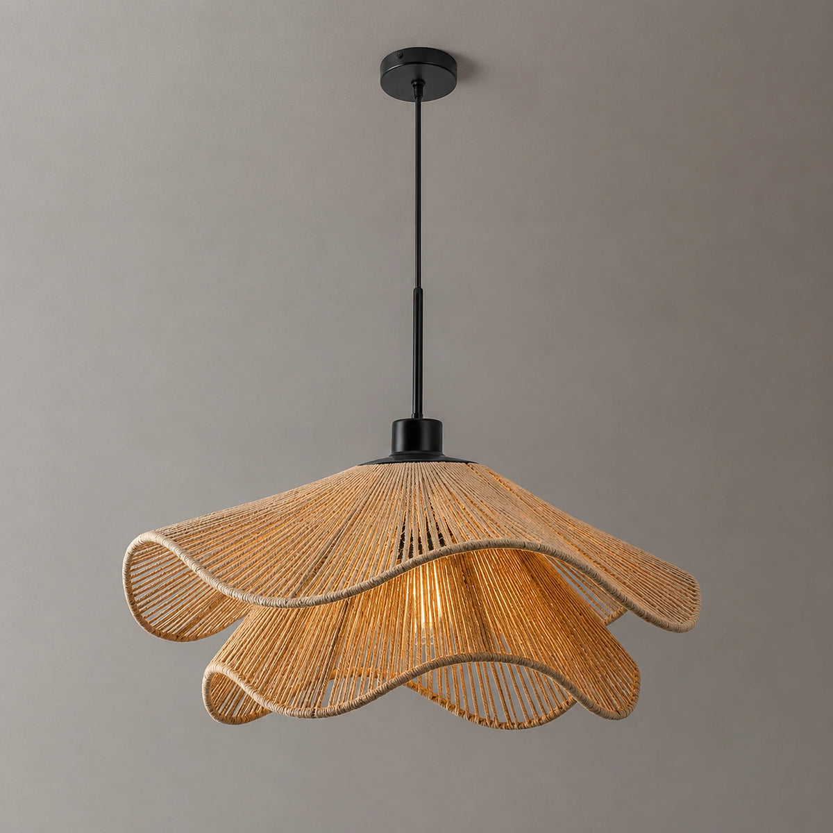 Suspension Rotin Fleur Japandi | Luminaire Ondulé Naturel