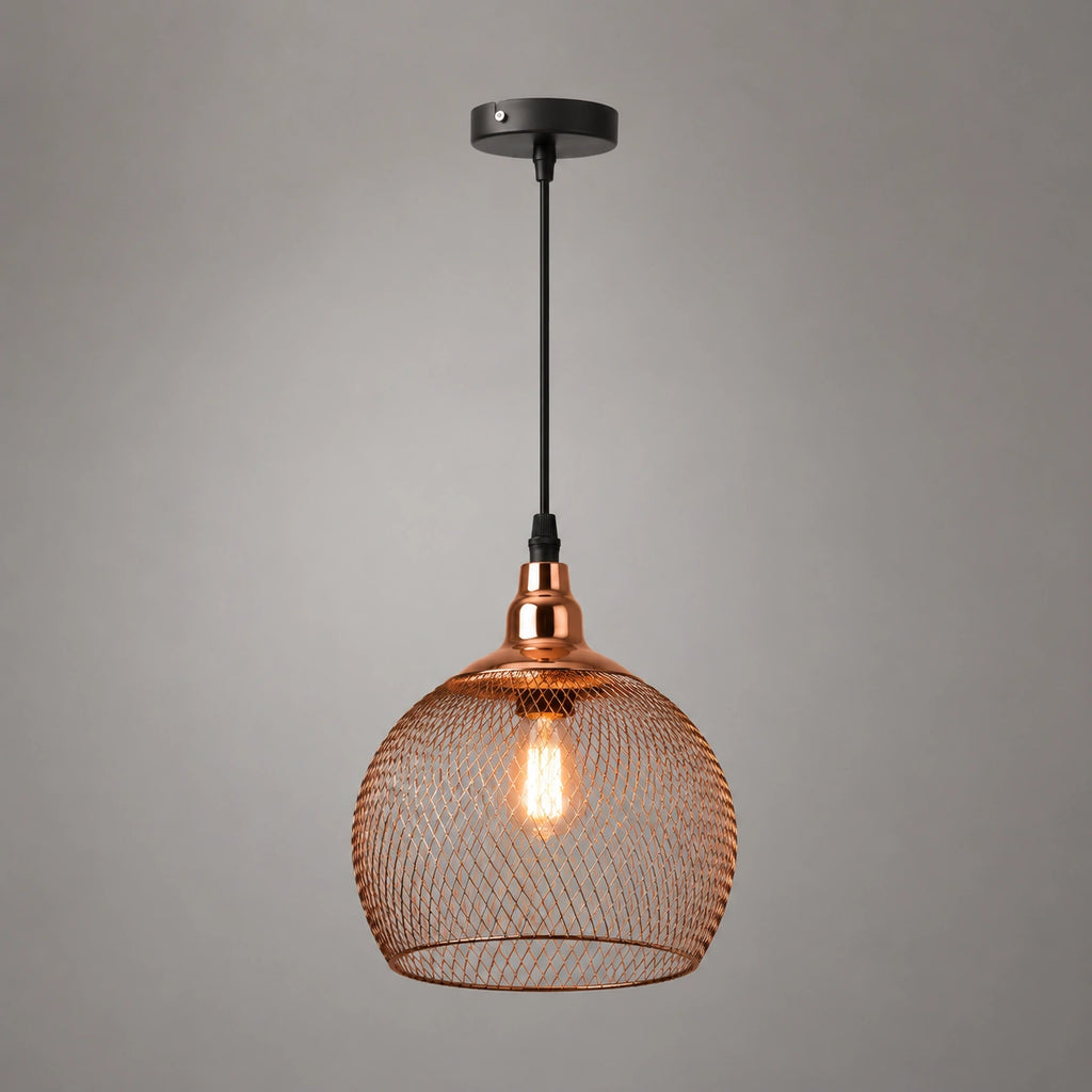 Lustre rond - grillagée dorée et noire