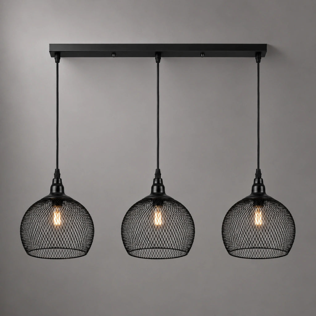 Lustre rond - grillagée dorée et noire