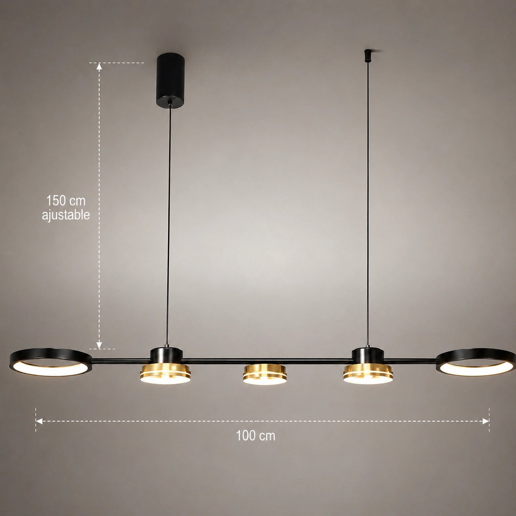 Suspension LED Linéaire Noir & Or | Lustre Moderne Salle à Manger