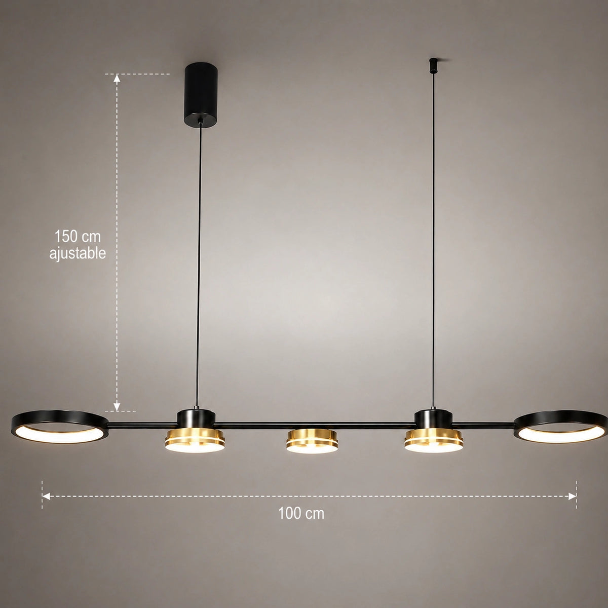 Suspension LED Linéaire Noir & Or | Lustre Moderne Salle à Manger