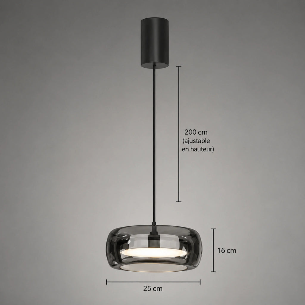 Suspension LED Verre Fumé Minimaliste Moderne Noir