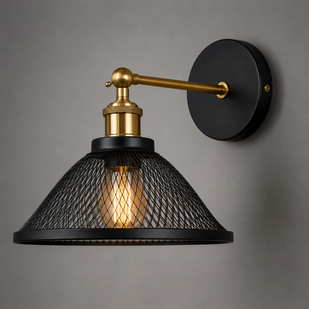 Applique murale industriel grillagé - Noir pour chambre, MIKO