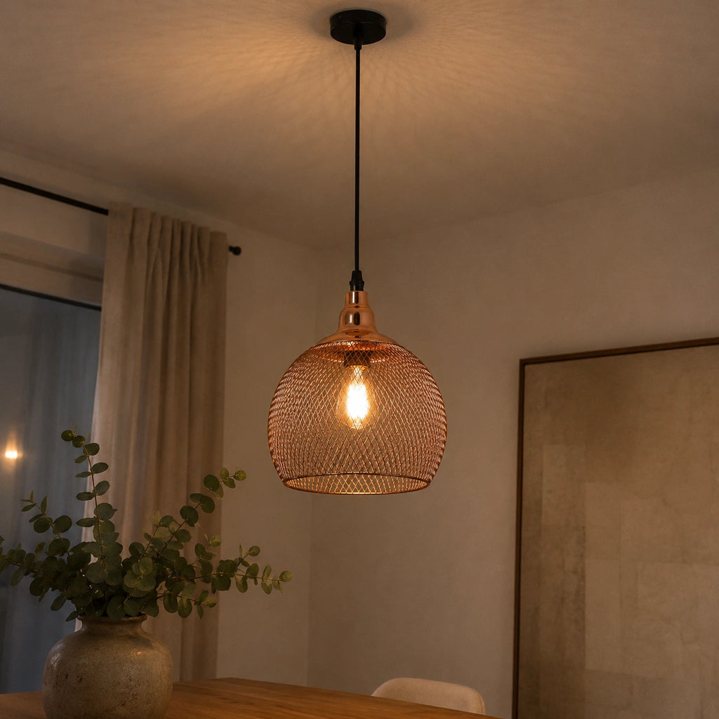 Lustre rond - grillagée dorée et noire