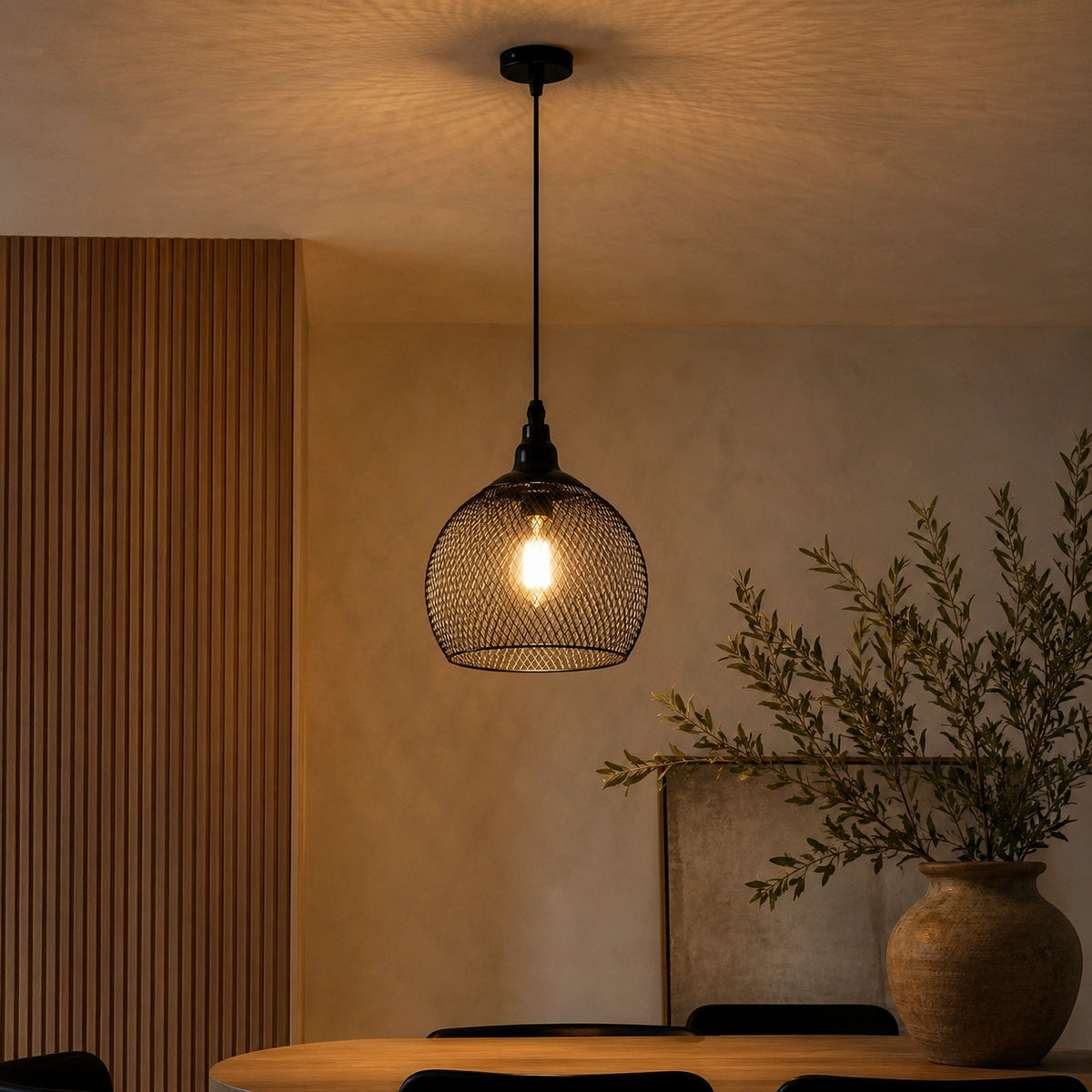 Lustre rond - grillagée dorée et noire
