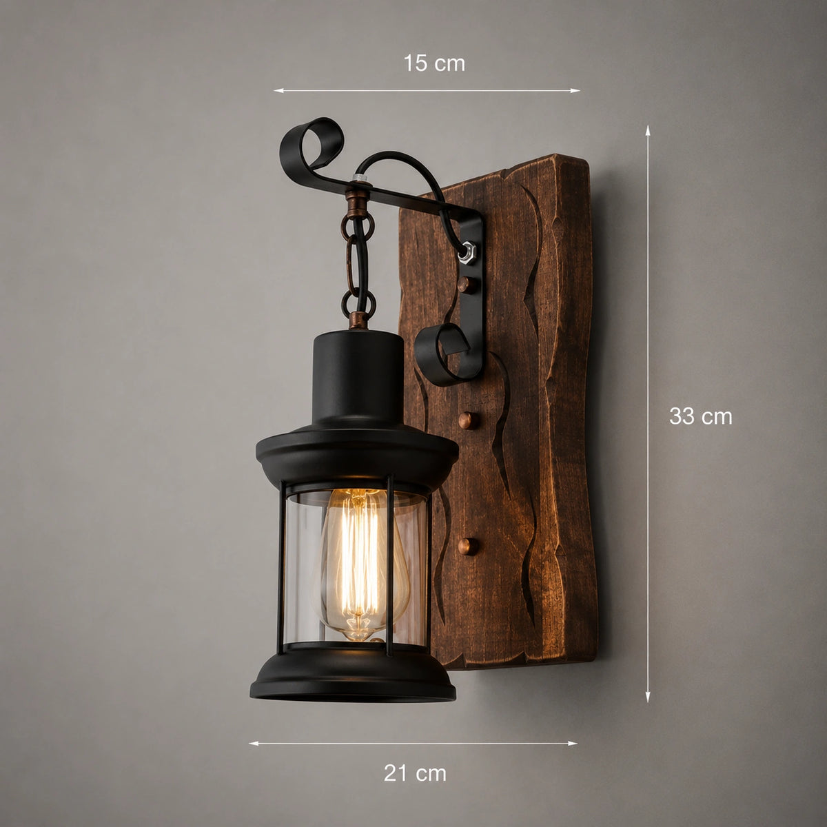 Applique murale en bois - lanterne style industriel