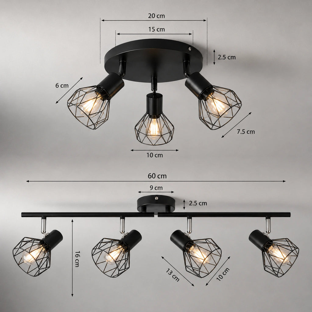 Plafonnier industriel | Spots Orientables Noir 3 à 6 Lumières Moderne