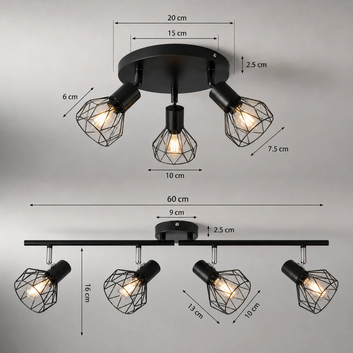 Plafonnier industriel | Spots Orientables Noir 3 à 6 Lumières Moderne