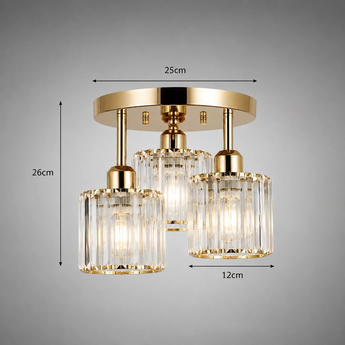 Plafonnier en verre doré - Élégant 3 point lumineux