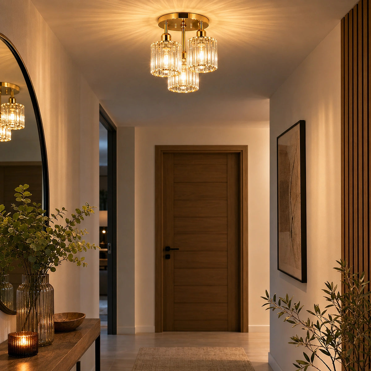 Plafonnier en verre doré - Élégant 3 point lumineux
