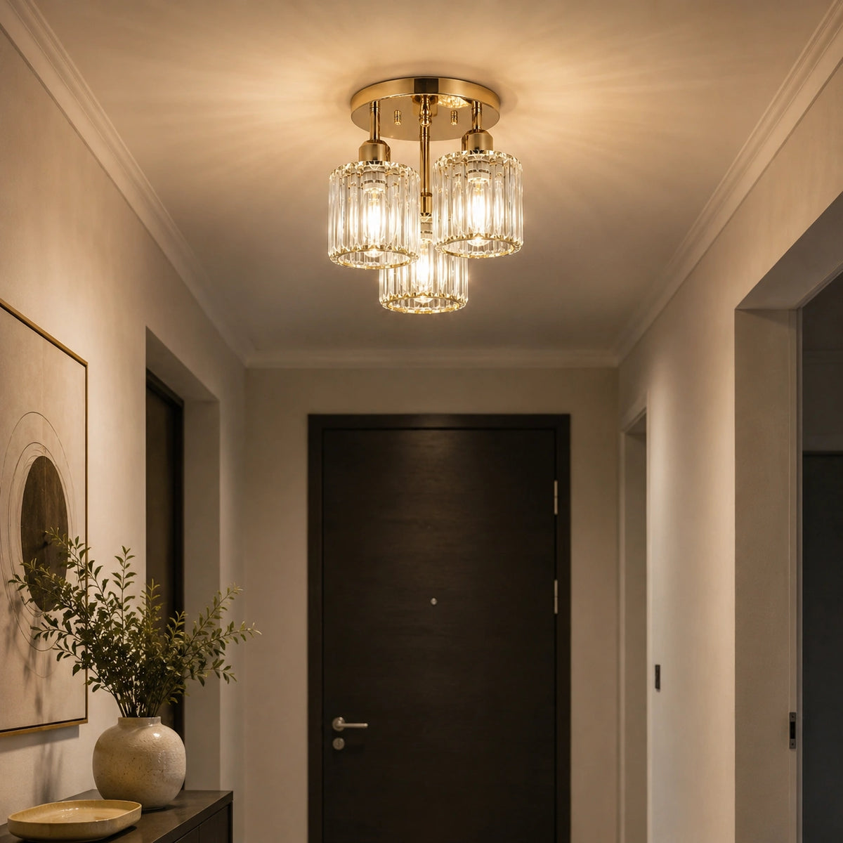 Plafonnier en verre doré - Élégant 3 point lumineux