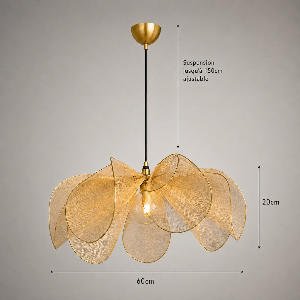 Suspension Japandi Fleure beige - pétale en tissu crème