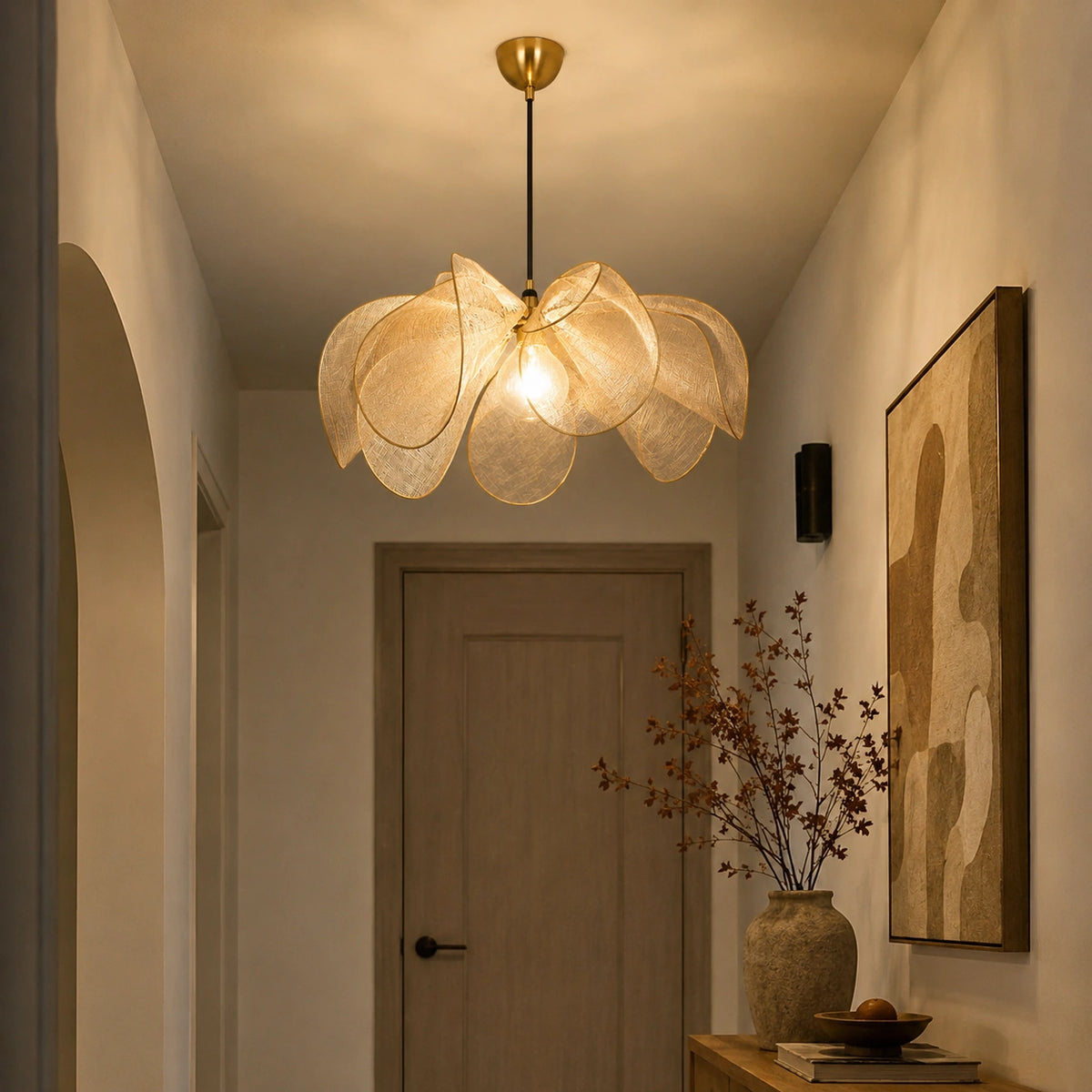 Suspension Japandi Fleure beige - pétale en tissu crème