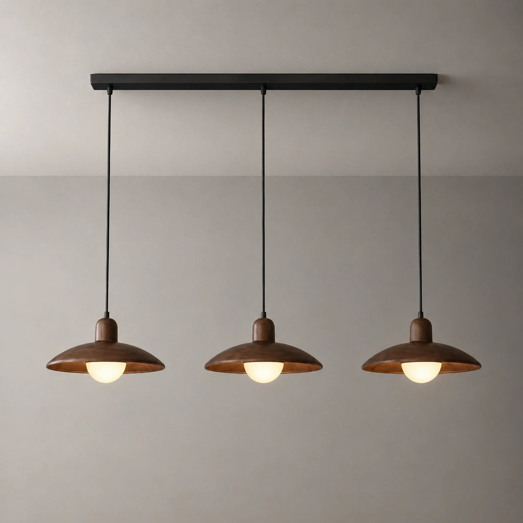 Lustre en bois - Soucoupe acajou