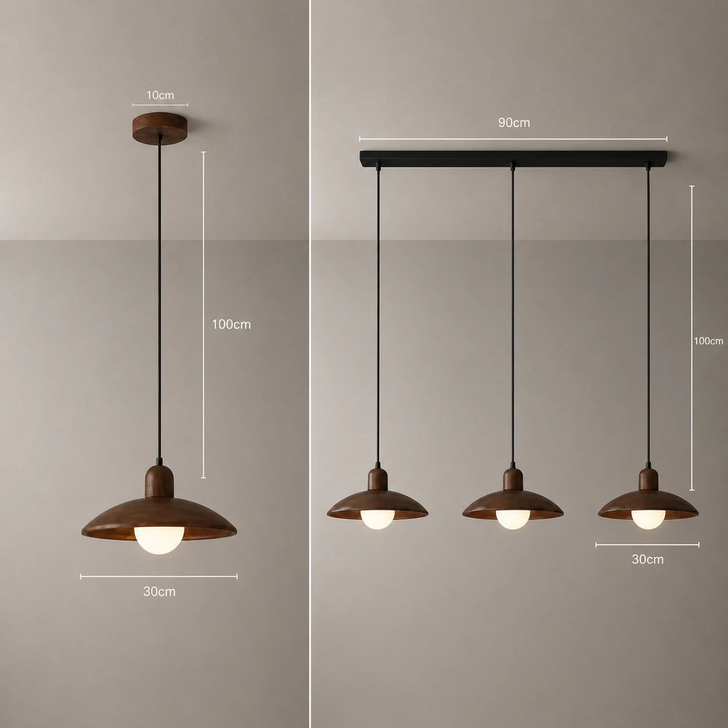 Lustre en bois - Soucoupe acajou
